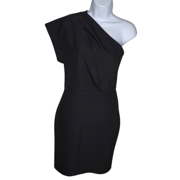 Maje Women's one Shoulder Sheath Dress Solid Black Size 2 Side Zip - Picture 2 of 12